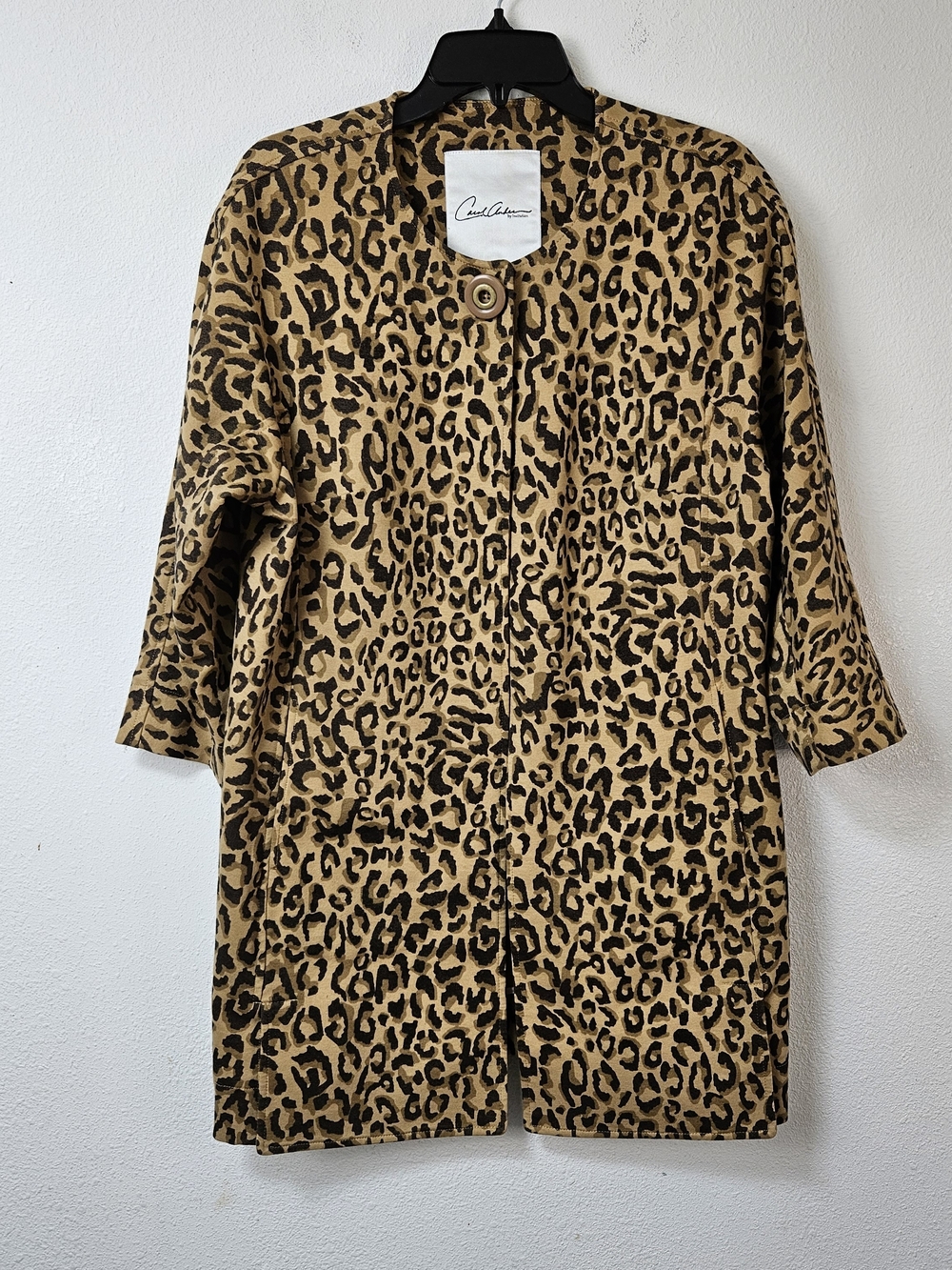 Cabi Carol Anderson By Invitation Womens Brown 3/4 Sleeves Knit Leopard Jacket M
